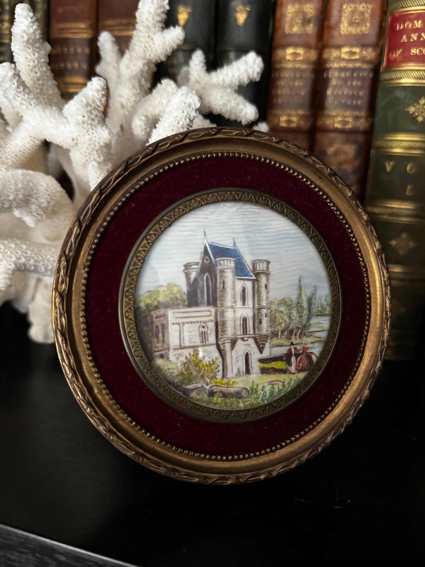 French Miniature Painting of Chateau on Ivory