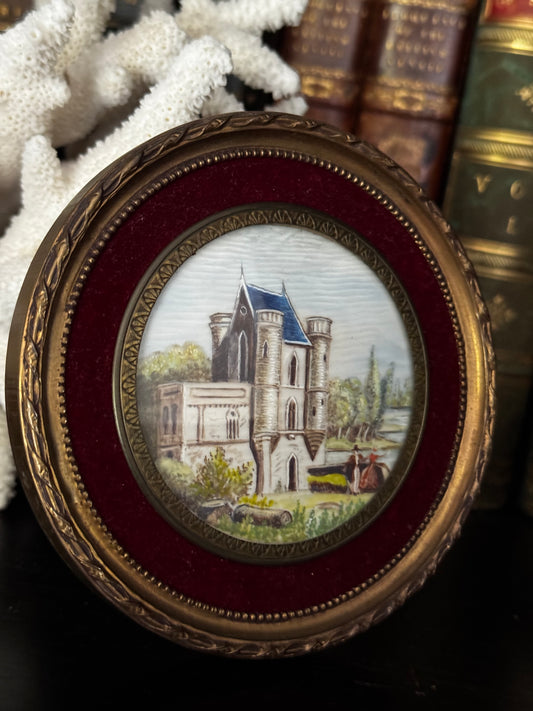 French Miniature Painting of Chateau on Ivory