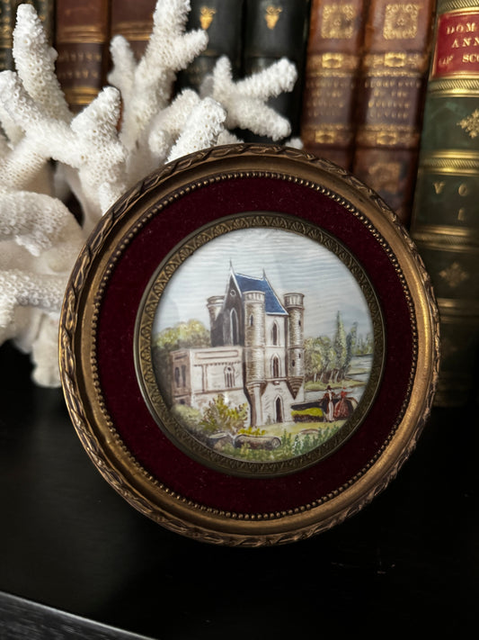 French Miniature Painting of Chateau on Ivory